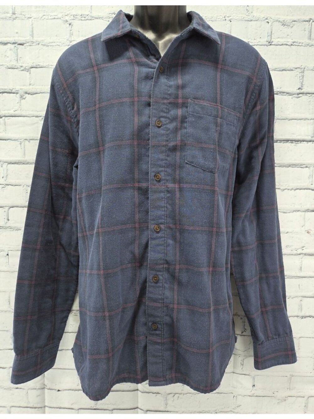 Travis Mathew Blue Plaid Long Sleeve Button-Up Shirt Large